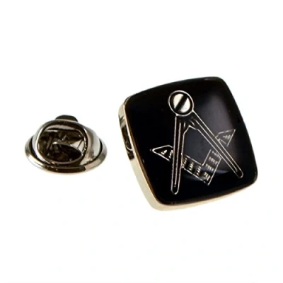 Image of Rhodium Plated &amp; Black Masonic Lapel Pin Badge XNP242