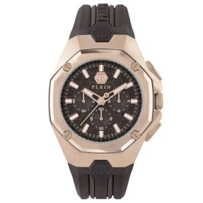 Image of Philipp Plein Men&#039;s Watch Analogue Quartz Chrono Octagon Silicone, Rose Gold/Brown Pwtba0223, Strap.