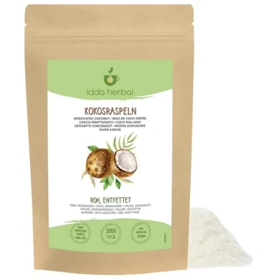 Image of Desiccated Coconut (500g, 1.1lb), Unsweetened and Unroasted Flakes, 100% Natural Pure, Vegan
