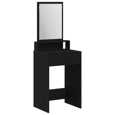 Image of vidaXL black oak dressing table with mirror and drawer compact engineered wood vanity for bedroom