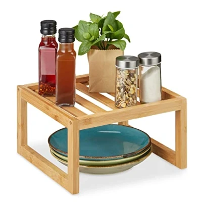 Image of Relaxdays Cupboard, Bamboo, HxWxD: 14 x 24.5 cm, Shelf Insert for Worktop &amp; Kitchen Cabinet, Wood