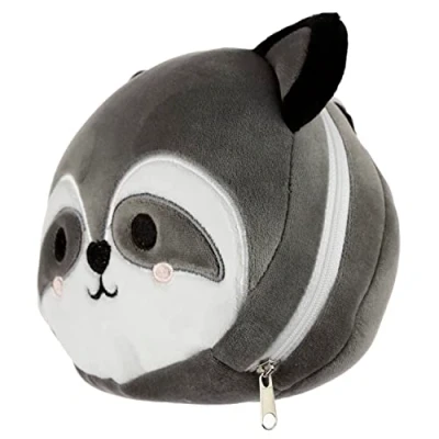 Image of Puckator Relaxeazzz Raccoon Round Plush Travel Pillow &amp; Eye Mask Sleep Masks Kids Accessories For Sleeping Airplane Flight Plane Neck Pillows