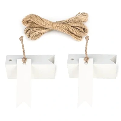 Image of jijAcraft 100 Pcs Mini Blank Gift Tags, White Tags with String, 7x2 cm Craft Hang Jute Twine for Wedding Favors