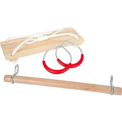Image of small foot 11908 3 in 1 Set, with Board Swing, Wooden Trapeze and Metal Gymnastic Rings, for Ages 3+ Years Toys, red, Normal