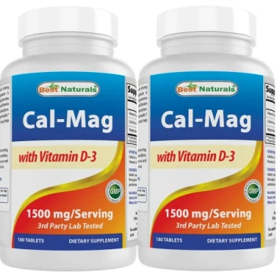 Image of Best Naturals Calcium Magnesium with Vitamin D3 1500mg Serving 180 Tablets (180 Count (Pack of 2))