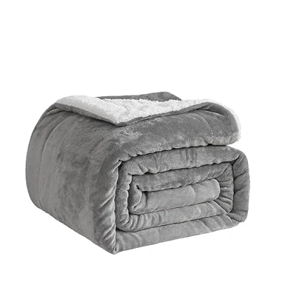 Image of Good Nite Throw Blanket Sofa 130x150cm Fleece Fluffy Sherpa Blankets For Sofas Bedspread Travel Soft, Machine Washable (Single,Grey)