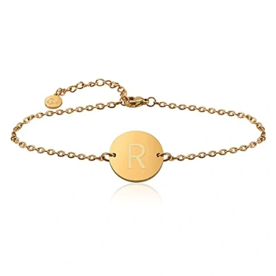Image of GD GOOD.designs EST. 2015 Ladies bracelet with letters in gold, round gold plated 18k initial pendant engraving embossing (Letter R)