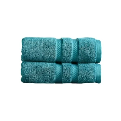 Image of Christy Chroma Hand Towels Set of 2 Highly Absorbent Heavyweight 675GSM Bold and Bright Soft Velvety Smooth Bathroom Shower 100% Cotton Vivid Teal Blue Green