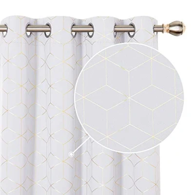 Image of Deconovo Eyelet Curtains, Room Darkening Gold Diamond Printed Thermal Insulated Curtains for Living Room, 52 x 72 Inch(Width Length), Silver Grey, One Pair