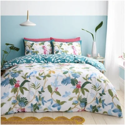 Image of GC GAVENO CAVAILIA Leaf Pattern Duvet Cover King Size (230x220cm) Polycotton Set 3 Piece Bedding Bed with Pillowcase Washable Linen Green
