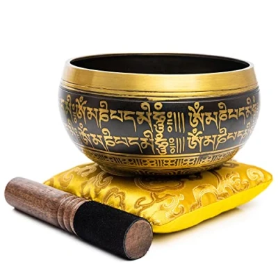 Image of Tibetan Singing Bowl Set Easy To Play Authentic Handcrafted For Meditation Sound Chakra Yoga Healing By Himalayan Bazaar