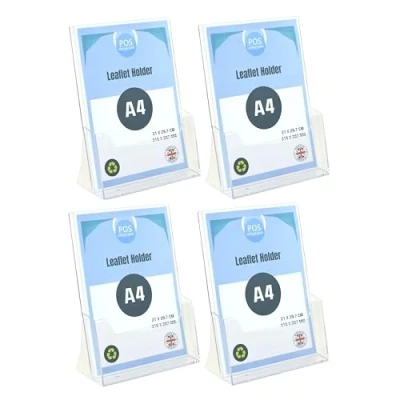 Image of Pos Display Shop 4 x A4 Portrait Free Standing Brochure Dispenser Leaflet Holder BPSC230 Counter Booklet Flyer Menu Document Organiser Literature Pamphlet