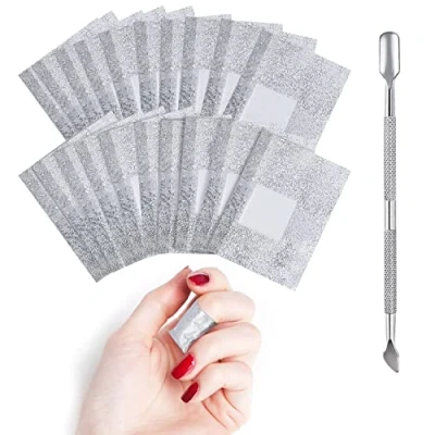 Image of HUAXIYAN 200 Pcs Foil Nail Wraps Remover with 1Pcs Cuticle Pusher Art Soak Off Gel Polish Acrylic Removal