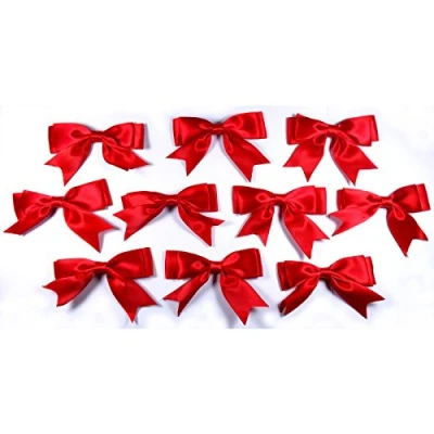 Image of Large Satin Ribbon Double Bows 8cm Wide Pack of 10 (Red)