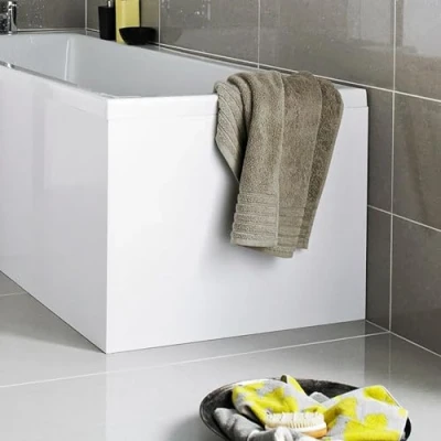Image of Affine® 680mm End Shower Bath Panel 18mm MDF, Modern Wooden Panels for Bathroom L Shaped Baths Soaking Tubs, Easy to Cut, White Gloss