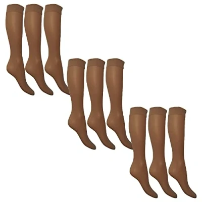 Image of 15 Denier Sheer Knee Highs Honey 9 Pairs (3 Packs)