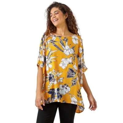 Image of Roman Womens Floral Print Button Back Top Yellow Viscose Size 10 UK