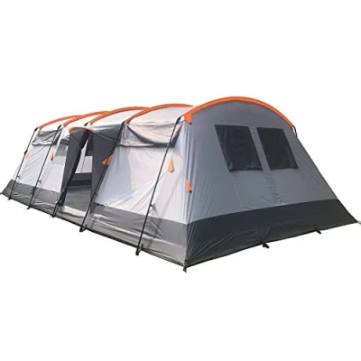 Image of Skandika Hurricane Protect Family Tent for 8 People, Large with 2 Sleeping Cabins, Sewn in Floor, Waterproof, 5000 mm Hydrostatic Head, Mosquito Nets, 2.15 m Standing Height, Entrances