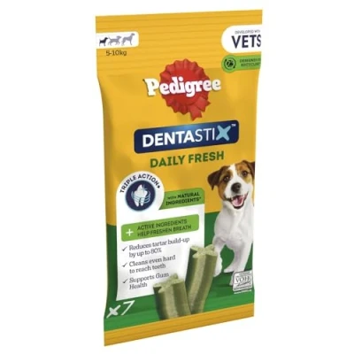 Image of Pedigree Dentastix Daily Fresh Dental Chews Dog Treats for Small 70 Sticks (Pack of 10)