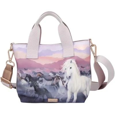 Image of Depesche Miss Melody Night Horses 12513 Mini Shopper with Horse Motif in Purple and Mauve Tones Adjustable Shoulder Strap