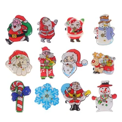 Image of Tomaibaby 25pcs Christmas Brooch Pins LED Flashing Badge Holiday Xmas Snowman Santa Claus Light Up Party Favors for Children Random Pattern