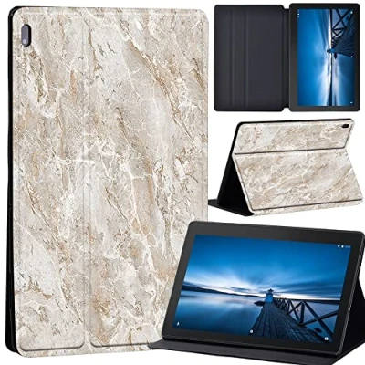 Image of Leather slim lightweight Stand Cover Case for Lenovo Tab E10, Tablet E10 10.1 Inch 2019 (Lenovo 10.1&quot;, beige marble)