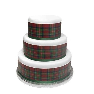Image of Top That Edible Decor Sheet Red Tartan Border Ribbon Perfect for Larger cakes Easy to Use