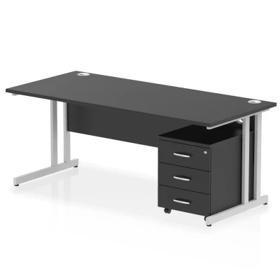 Image of Impulse 1800x800 Desk Black/Silver Cantilever Leg 3 Drawer Mobile Ped