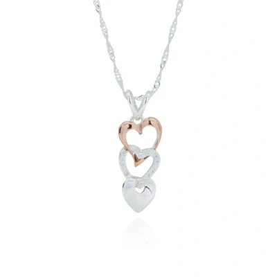 Image of Equilibrium Polished Two Tone Silver and Rose Gold Plated Hanging Heart Trio Necklace