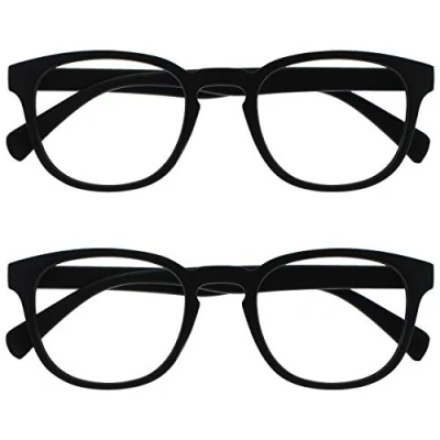 Image of OPULIZE Pop Reading Glasses 2 Pack Fun Round Matt Frame Black Spring Hinges Scratch Resistant Mens Womens RR2 1 +1.50