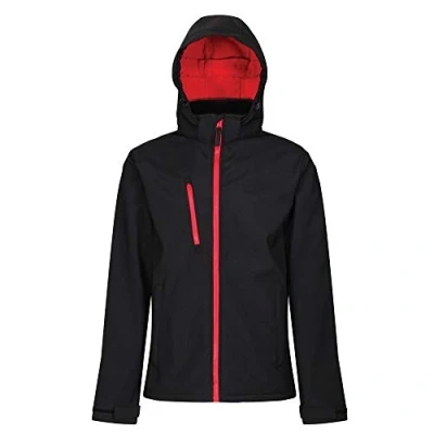 Image of Regatta Professional Mens Venturer 3 Layer Printable Hooded Softshell Jacket, Black(classic Red), L EU