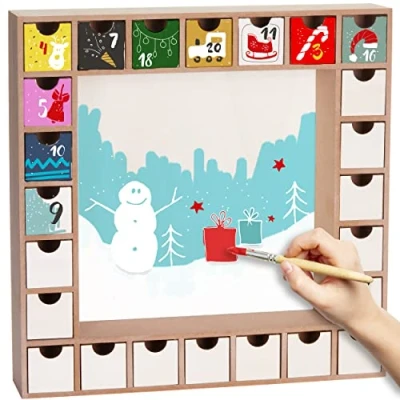 Image of BRUBAKER Reusable Advent Calendar to Fill with 24 Drawers DIY Christmas Paint, Craft and Create Your Own Blank 13 Inches Height