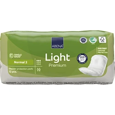 Image of Abena Light Incontinence Pads, Eco Labelled Women&#039;s Pads for Adults, Breathable &amp; Comfortable with Fast Absorption Protection, Women Normal 2, 350ml, 12PK
