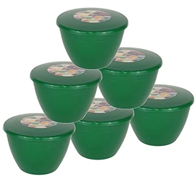 Image of Just Pudding Basins Plastic and Lid Pack of 6, 1/2 Pint 280ml Emerald Green Food Safe Steaming Bowls