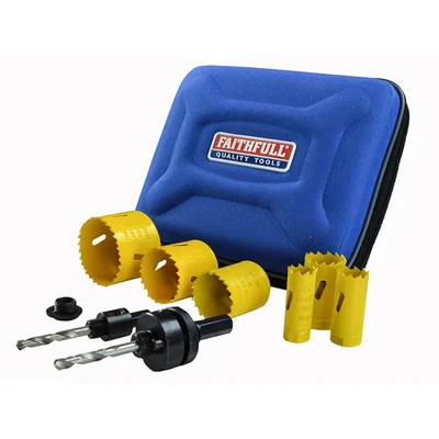 Image of Faithfull FAIHSKP Bi Metal Cobalt Plumbers Holesaw Kit, 9 Pieces, Includes Most Used Sizes, Also for General Use With Storage Case, Silver
