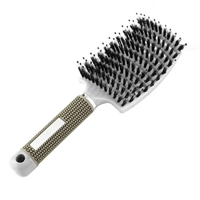 Image of Detangling Nylon Bristle Brush Anti Frizz Hair for Long Thick Curly Hair, Large Paddle Blow Fast Drying Detangler Wet Massage Styling Tool (White)