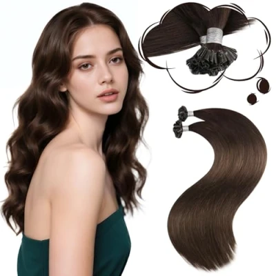 Image of Moresoo U Tip Hair Extensions Real Human Dark Brown 16 Inch Hot Fusion Pre Bonded Remy Straight for Thin Adding Volume Natural Looking 1g/s 50g/Pack #4