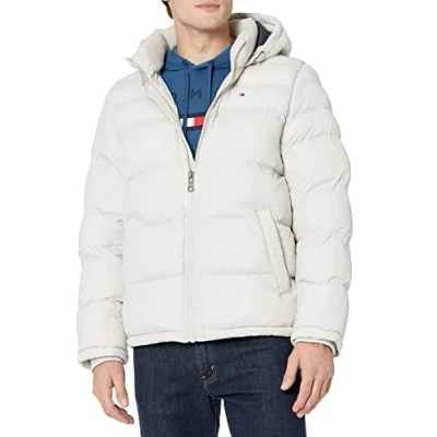 Image of Tommy Hilfiger Men&#039;s Hooded Puffer Jacket Down Alternative Coat, New Ice, XS