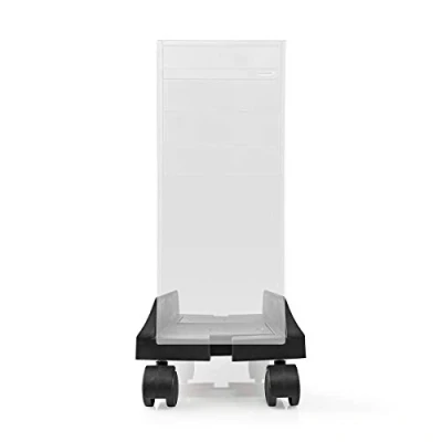 Image of NEDIS Computer Trolley with Adjustable Width on 4 Locking Caster Wheels, Metal &amp; Plastic PC Stand
