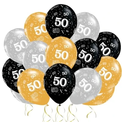Image of 50th Balloons,15pcs Birthday Balloons,Gold Silver Black Balloons,Birthday Metallic Balloons for Women Men Party