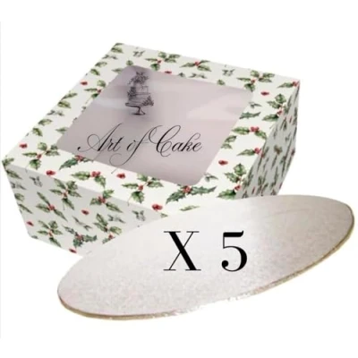 Image of Art of cake® Christmas Holly Box &amp; Silver Board (5 pack) (6&quot;)