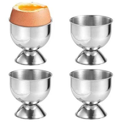 Image of GEEZY Stainless Steel Egg Cups 4 Pieces Boiled Holder Stand for Breakfast, Brunch Kitchen Tool. Metal