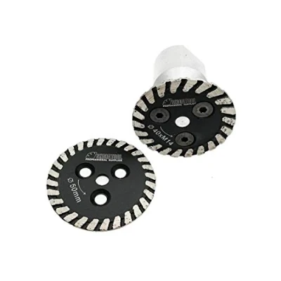 Image of SHDIATOOL Diamond Turbo Mini Saw Blade 2PK Diameter 40mm/50mm with 1PK Removable M14 Thread Shank for Cutting Engraving Granite Marble Stone Concrete