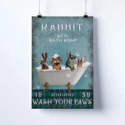 Image of TNND Rabbit Co Bath Soap Wash Your Hands Lover Gift Funny Bathroom Metal Sign Art Tin Poster 8x12 inch