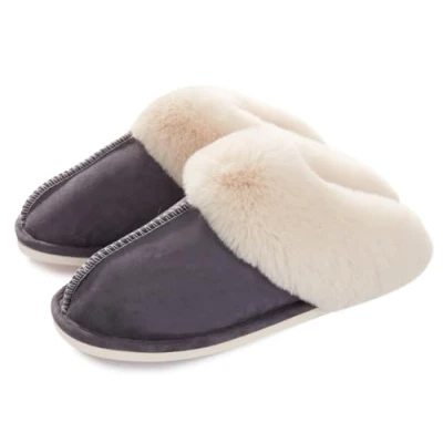 Image of Women Men Slipper Memory Foam Fluffy Slip on House Suede Fur Lined/Anti Skid Sole Indoor &amp; Outdoor Dark Gray 05 7/8 UK 290(44 45)