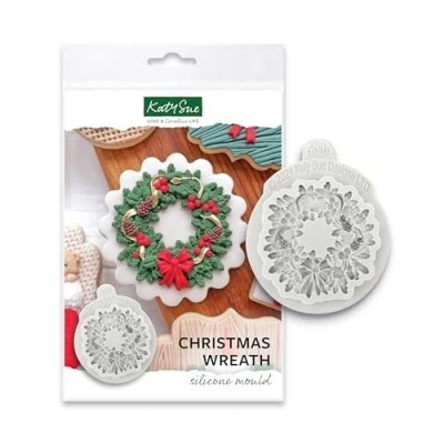 Image of Katy Sue Christmas Wreath Silicone Mould for Cake Decorating &amp; Clay Crafts Use with Fondant Air Drying from Moulds