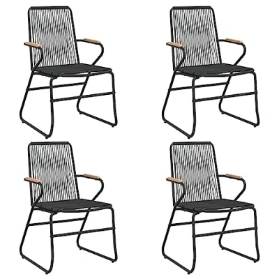 Image of vidaXL Garden Chairs Set 4 pcs Black Patio in PVC Rattan Weather Resistant and Easy Assembly Outdoor Seating with Armrests Backrest
