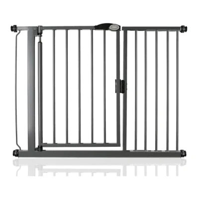 Image of Safetots Pressure Fit Self Closing Stair Gate, 111cm 118cm, Slate Grey, Auto Baby Safety Barrier for Toddler, Easy Installation