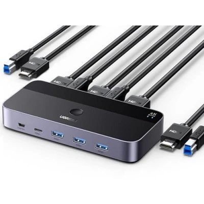 Image of UGREEN KVM Switch HDMI 4K@60Hz, USB 3.0 Switch, 4 Port Switcher [1 C and 3 A Port] Sharing Keyboard Mouse Hard Drives Printer, 2 PC 1 Monitor with Cables Cable