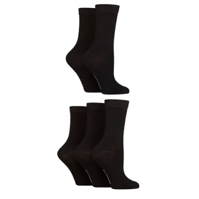 Image of SockShop Ladies Soft Bamboo Socks Womens, Breathable, Cooling, Plain, Patterned &amp; Striped in a 5 Pair Multipack Size 4 8 Plain Black